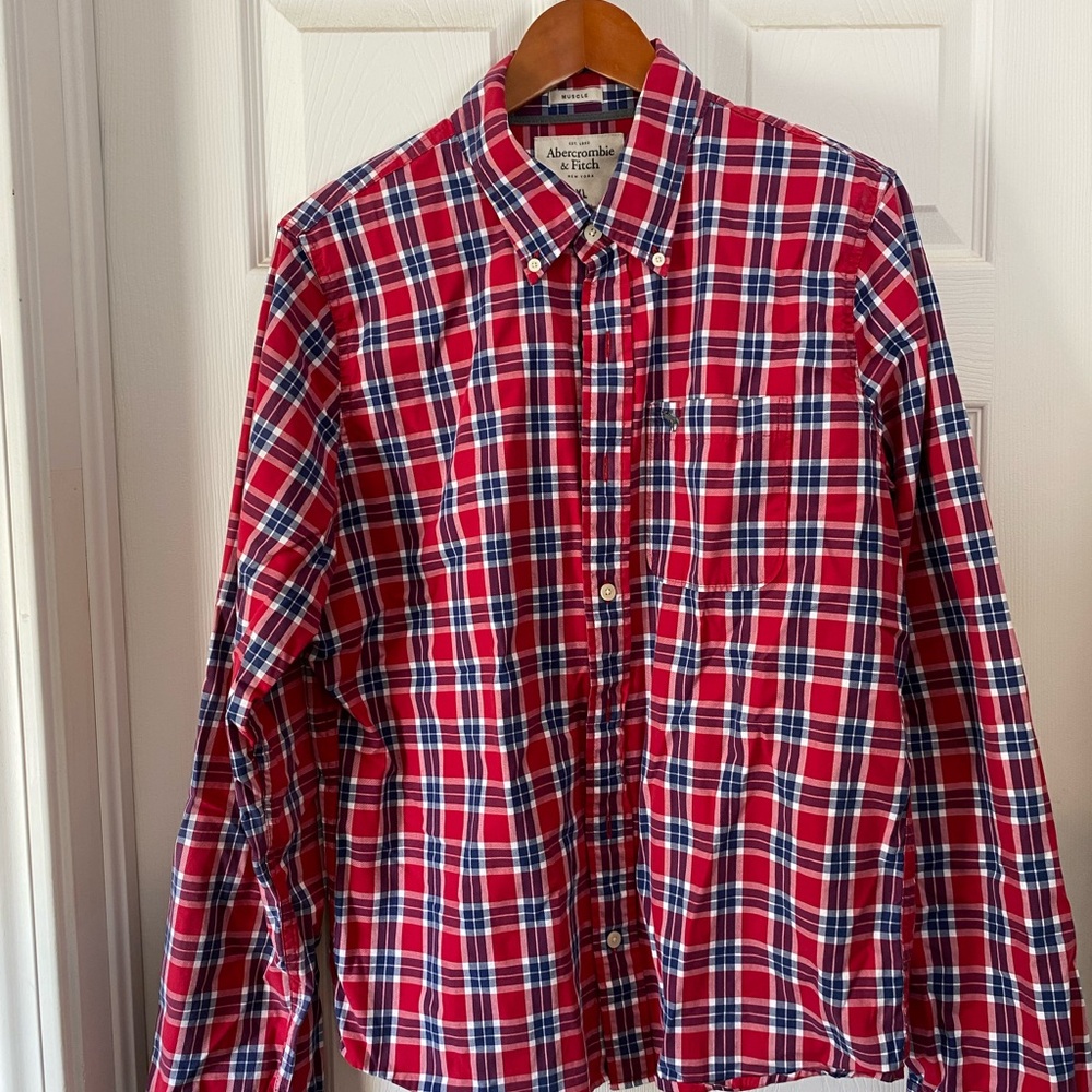 Abercrombie & Fitch Red and Blue Plaid Men's Shirt